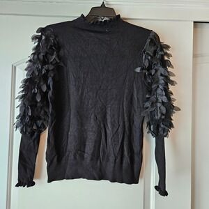 Sioni Milano Black Sweater Large Mock Neck Petal Dark Romantic Goth Whimsigoth